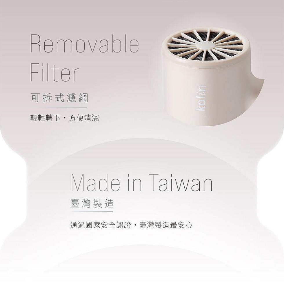 可拆式濾網，輕輕轉下,方便清潔，臺灣製造，通過國家安全認證,臺灣製造最安心。