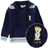 #981214韓單paw小熊深藍色V領翻領毛衣 合購商品