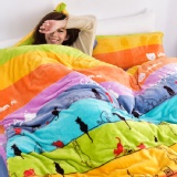 法蘭絨床包被套組 - 雙人 貓咪樂園 加厚舖棉 四件組