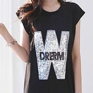 韓國W英文字母亮片休閒連衣裙