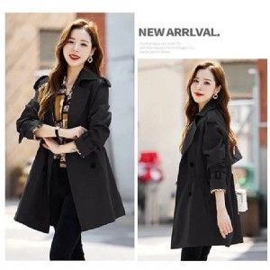 韓版短款顯瘦絲巾風衣外套(M～4XL)