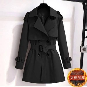 韓版短款英倫風顯瘦風衣外套(S～3XL)B款黑色