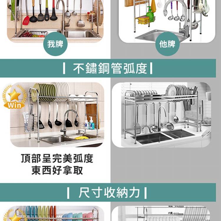 【家適帝】304不銹鋼水槽瀝水廚房收納架(單層單槽款)