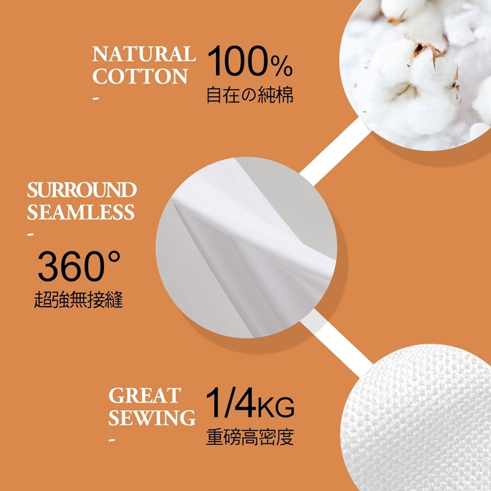 360°，超強無接縫，自在の純棉，重磅高密度。