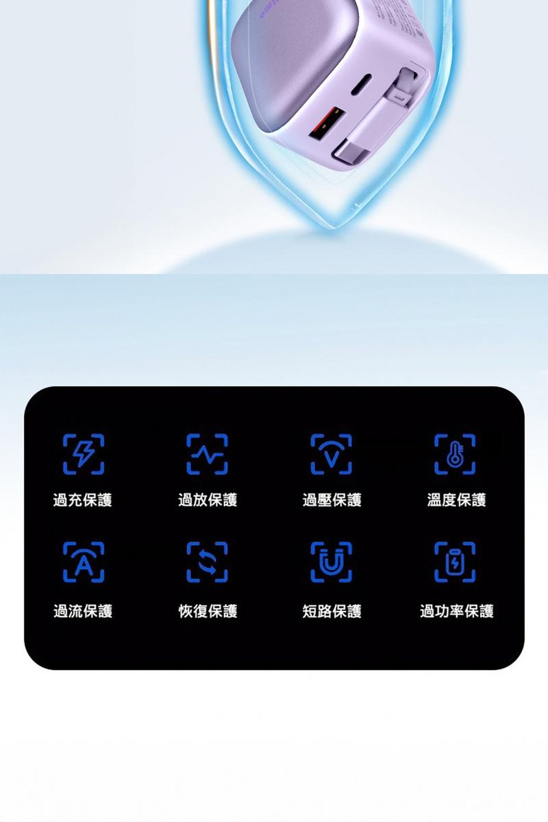 【Timo】35W GaN馬卡龍自帶線旅行快充頭 三款任選（伸縮 Type-C 線/三孔同充) - (白色),城中門一品,快速充電,快充頭,充電頭,PD快充