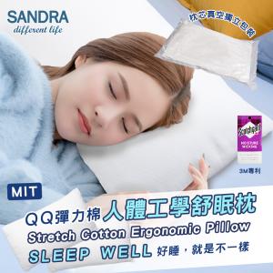免運!【Sandra仙朵拉】3M專利吸濕排汗 人體工學舒眠枕頭 1入/組