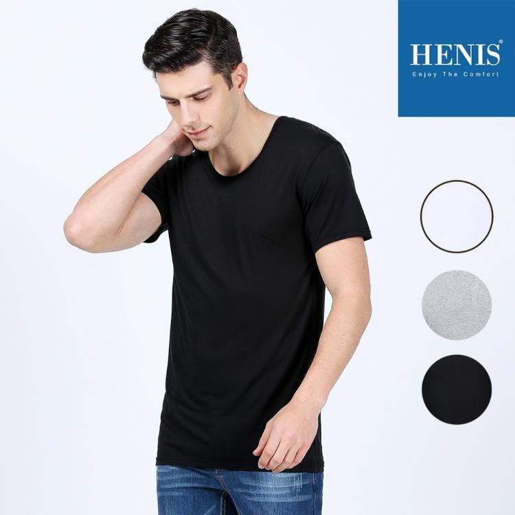 【HENIS】男款100%純棉針織短袖 (3色任選/圓領/U領/內衣23020)