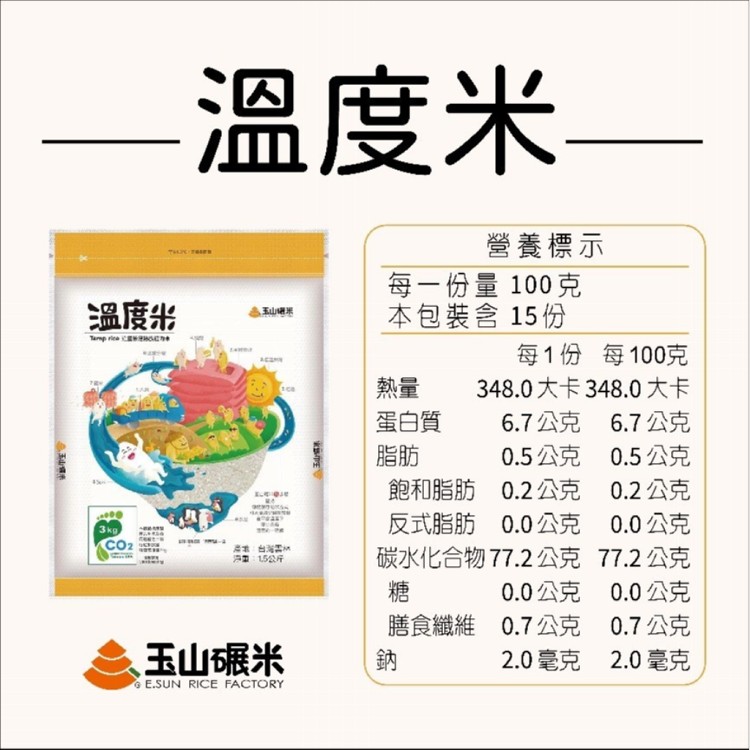 【玉山碾米】吃一口飯照顧地球/碳足跡/溫度米1.5KG/16號米/真空包裝
