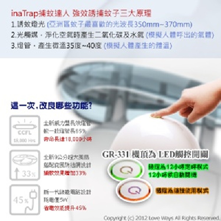 inaTrap 捕蚊達人第三代光觸媒捕蚊燈--觸控式