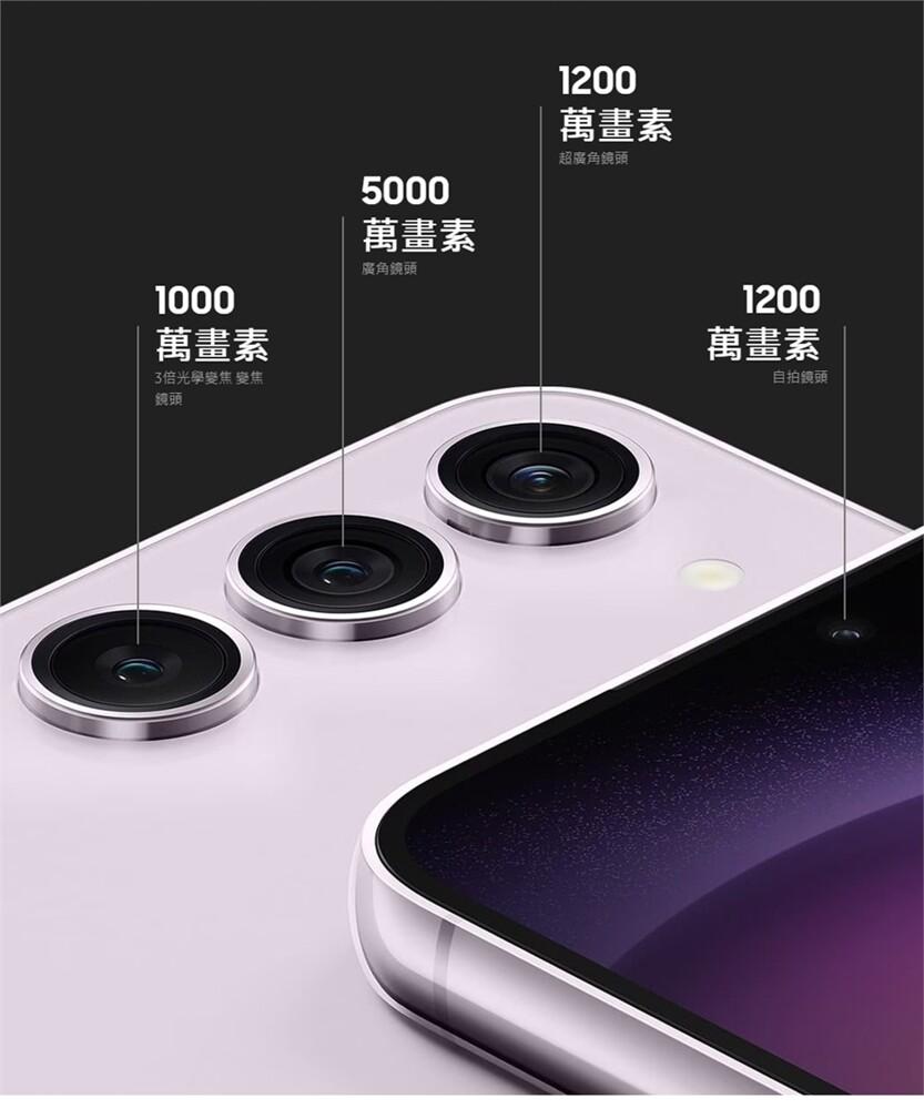 萬畫素，3倍光學變焦 變焦，萬畫素，廣角鏡頭，萬畫素，超廣角鏡頭，萬畫素，自拍鏡頭。