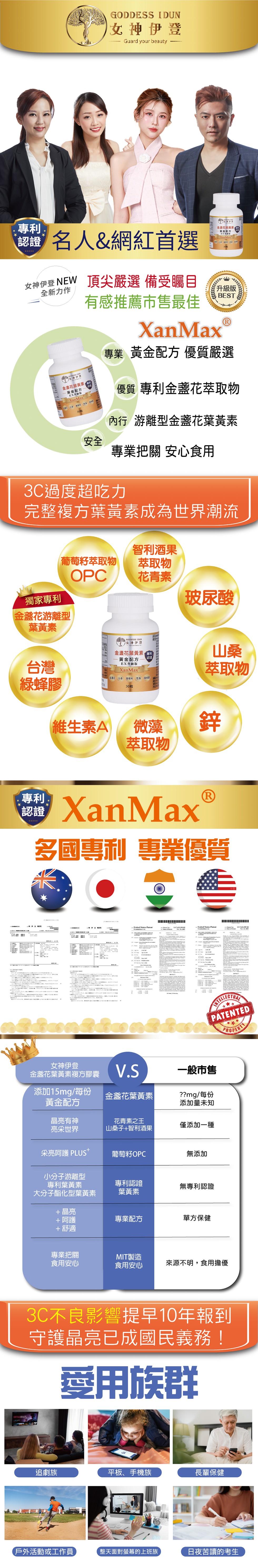 女神伊登，名人&網紅首選，金盞花葉黃素，黃金配方，EX升級版。女神伊登 NEW，全新力作，金盞花葉黃素，·黃金配方，EX升級版，30粒，頂尖嚴選 備受矚目，有感推薦市售最佳，該升級版，專業 黄金配方 優質嚴選，優質 專利金盞花萃取物，內行 游離型金盞