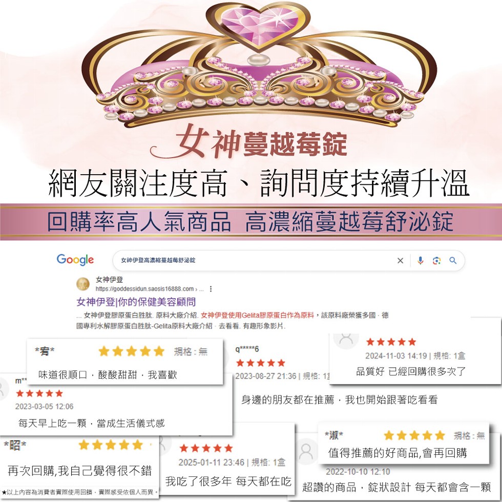 女神蔓越莓錠，網友關注度高、詢問度持續升溫，回購率高人氣商品 高濃縮蔓越莓舒泌錠，女神伊登，女神伊登高濃縮蔓越莓舒泌锭，女神伊登你的保健美容顧問，女神伊登膠原蛋白胜肽,原料大廠介紹,女神伊登使用Gelita膠原蛋白作為原料,該原料廠榮獲多國·德，國專