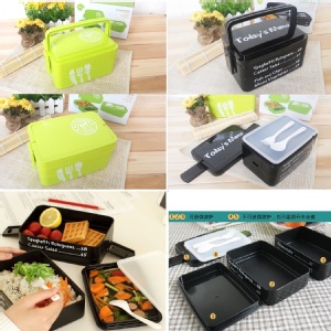 創意日式分格三層便當盒 飯盒 壽司盒 可微波 學生餐盒 附叉子.湯匙