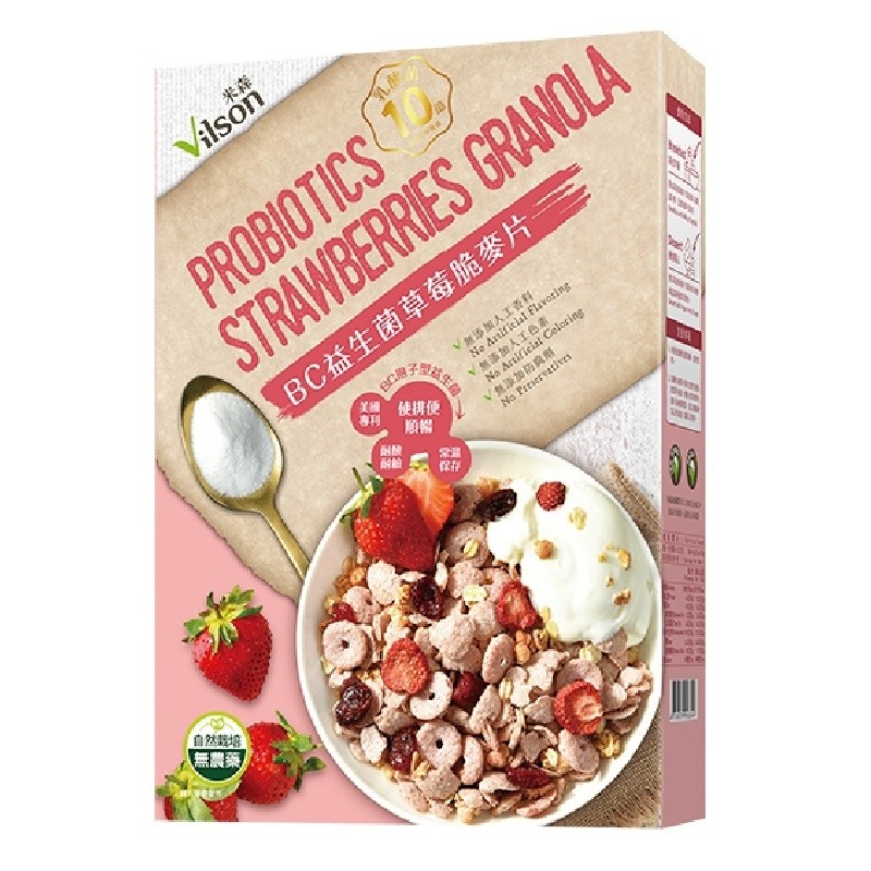 BC益生菌草莓脆麥片-美國”使排便，自然数培，無農藥。