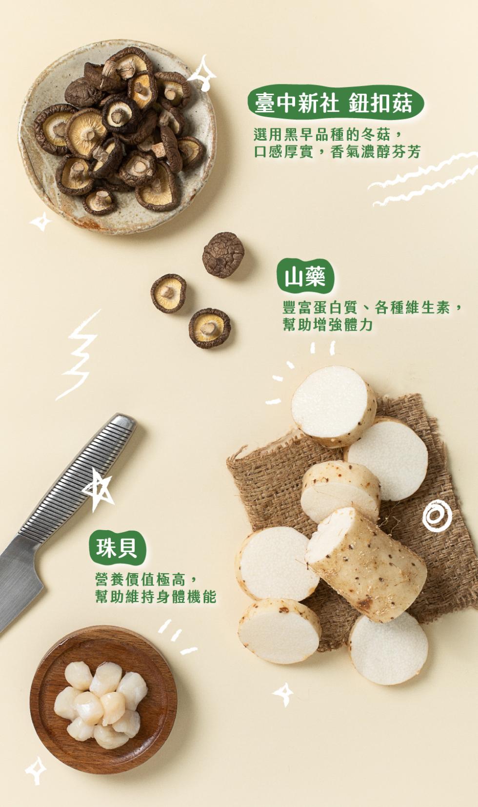 營養價值極高,幫助維持身體機能，臺中新社 鈕扣菇，選用黑早品種的冬菇,口感厚實,香氣濃醇芬芳，豐富蛋白質、各種維生素,幫助增強體力。