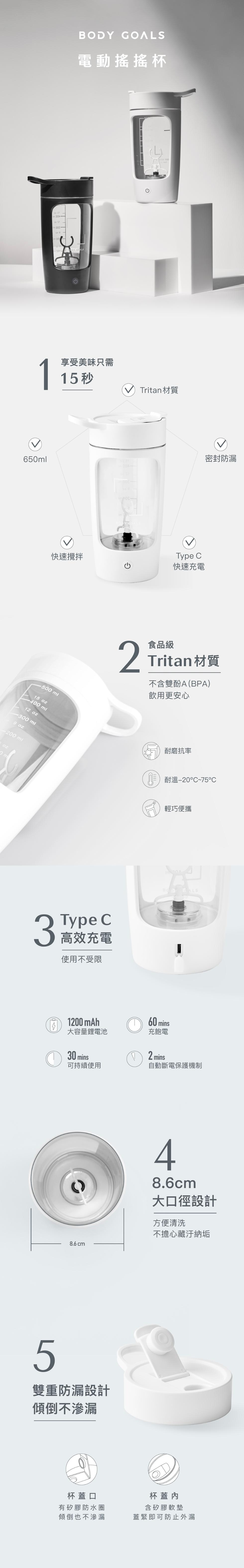 【Body Goals】電動搖搖杯 (白色),BodyGoals,搖搖杯,IHG2787062_1030140,【BodyGoals】電動搖搖杯(白色),650ml增量大容量