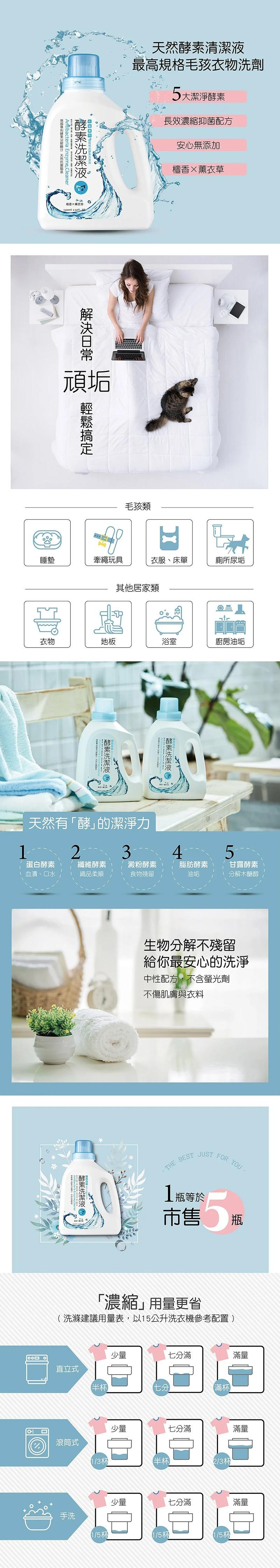 天然酵素清潔液,最高規格毛孩衣物洗劑,5大潔淨酵素,酵素洗潔液,德國專利酵素分解鼓汙,天然抗菌驅蚤,培香ㄨ盖农基,長效濃縮抑菌配方,解決日常,安心無添加,檀香×薰衣草,輕鬆搞定,毛孩類,牽繩玩具,衣服、床單,廁所尿垢,其他居家類,酵素洗潔液 •,廚房