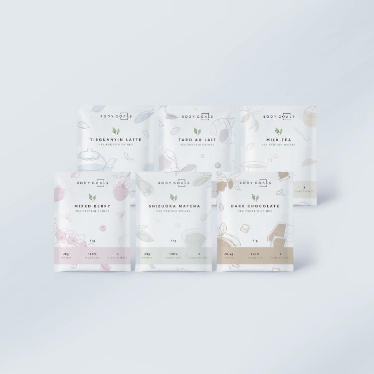 【Body Goals】全素多效豌豆蛋白飲：可可、奶茶、抹茶、野莓、拿鐵、榛果、濃芋、綠豆沙、芝麻