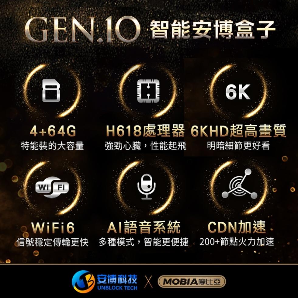 GEN.I 智能安博盒子，H618處理器 6KHD超高畫質，強勁心臟,性能起飛，明暗細節更好看，特能裝的大容量，AI語音系統，CDN加速 .信號穩定傳輸更快多種模式,智能更便捷 200+節點火力加速。