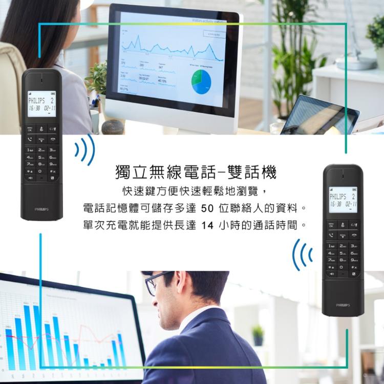 【PHILIPS飛利浦】M4702B設計款大螢幕電量顯示數位子母機無線電話