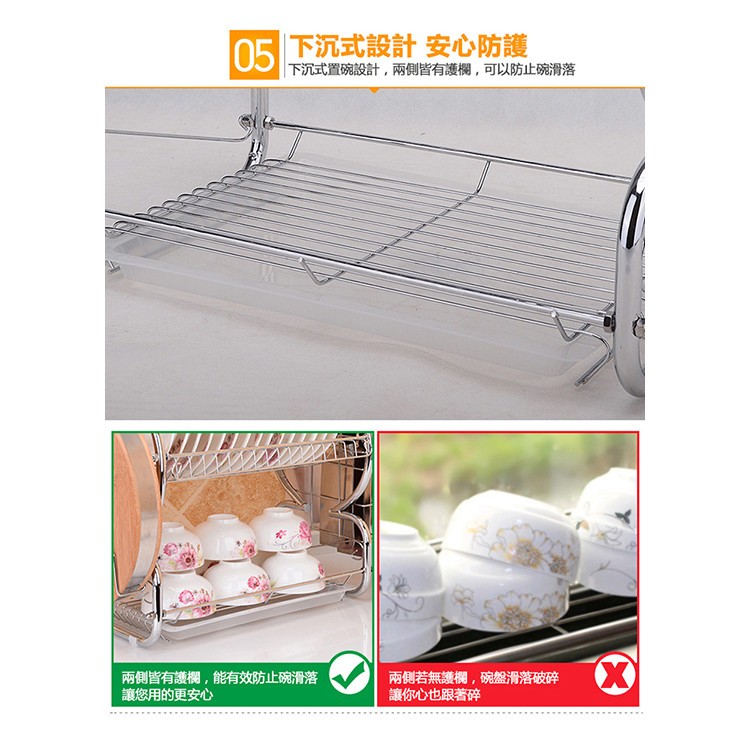 下沉式置碗設計,兩側皆有護欄,可以防止碗滑落，兩側皆有護欄,能有效防止碗滑落，讓您用的更安心，兩側若無護欄,碗盤滑落破碎，讓你心也跟著碎。
