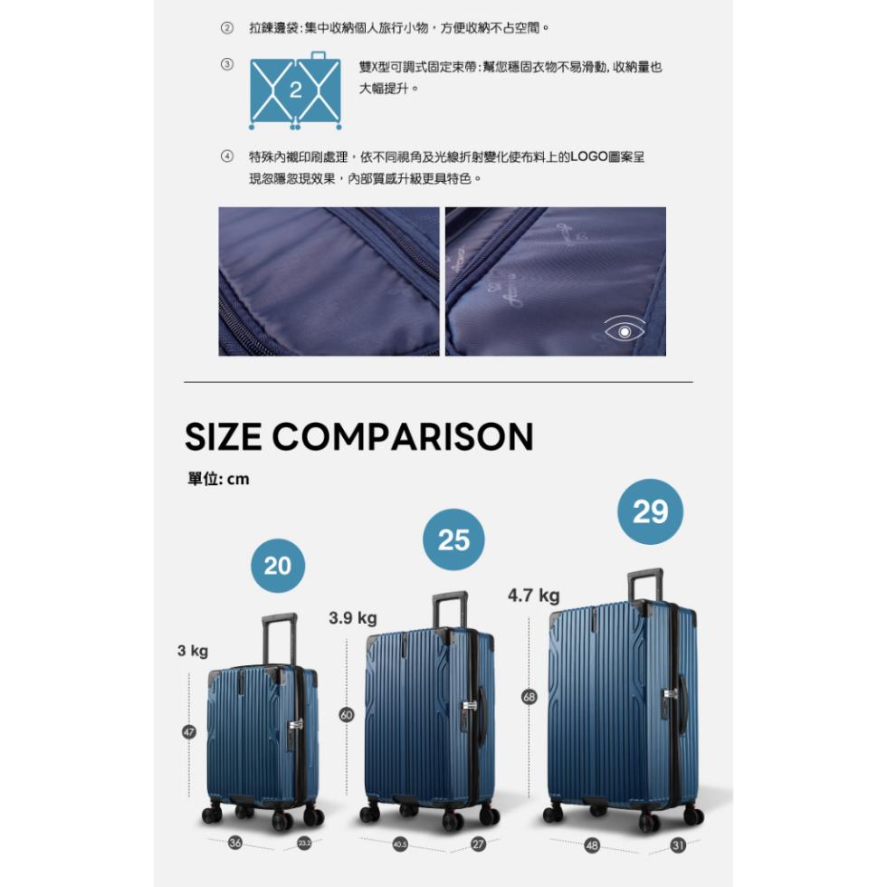 2 拉鍊邊袋:集中收納個人旅行小物,方便收納不占空間。雙X型可調式固定束帶:幫您穩固衣物不易滑動,收納量也，大幅提升。特殊內襯印刷處理,依不同視角及光線折射變化使布料上的LOGO圖案呈，現忽隱忽現效果,內部質感升級更具特色。單位:cm。