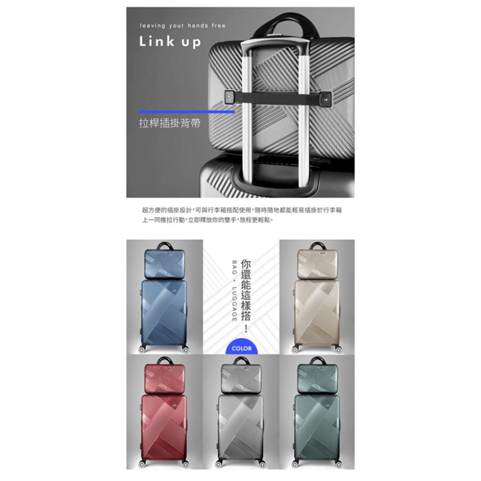 拉桿插掛背帶，超方便的插掛設計,可與行李箱搭配使用,隨時隨地都能輕易插掛於行李箱，上一同推拉行動立即釋放你的雙手,旅程更輕鬆。你還能這樣搭!。