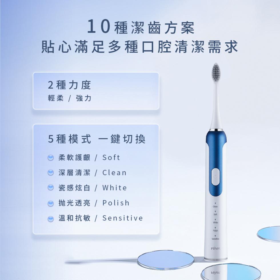 10種潔齒方案，貼心滿足多種口腔清潔需求，2種力度，輕柔 / 強力，5種模式 一鍵切換，柔軟護齦 / Soft，深層清潔 / Clean，瓷感炫白 / White，抛光透亮 / Polish，溫和抗敏 / Sensitive，上Q59。