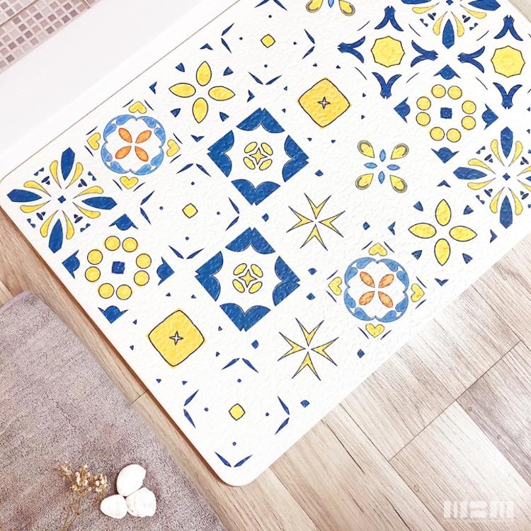 【MBM】台灣製12mm水洗式花磚款珪藻土地墊