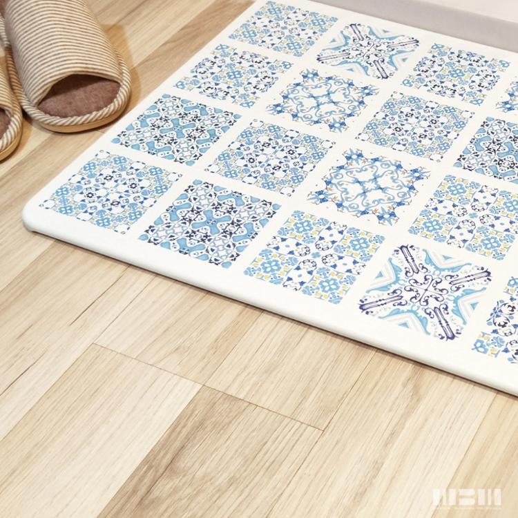 【MBM】台灣製12mm水洗式花磚款珪藻土地墊