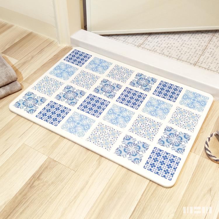 【MBM】台灣製12mm水洗式花磚款珪藻土地墊