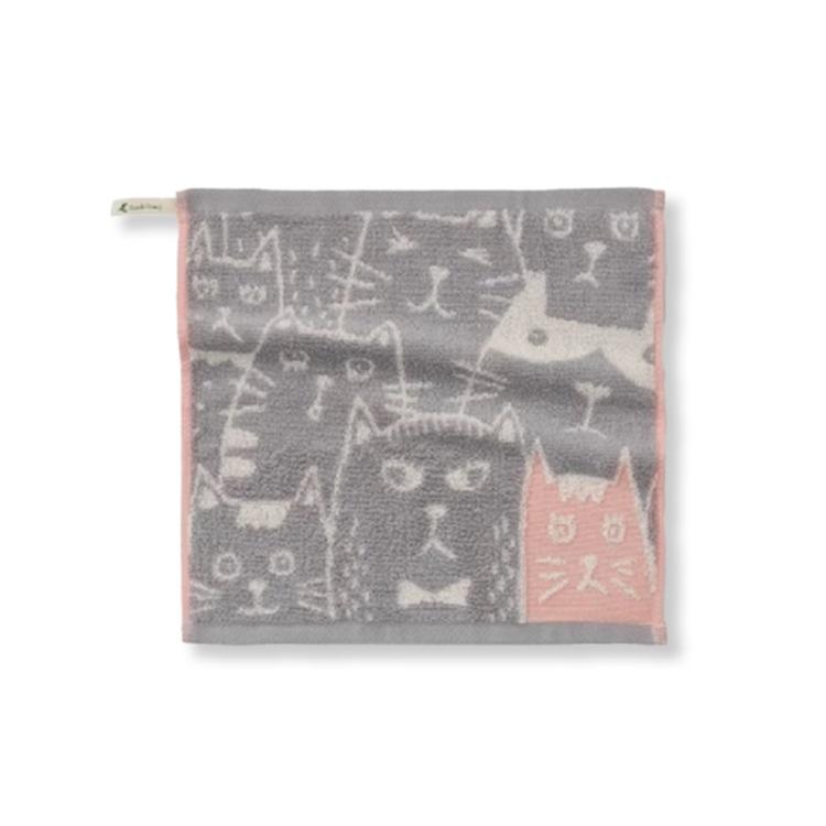 【星紅織品】可愛胖胖貓雙面圖案純棉方巾