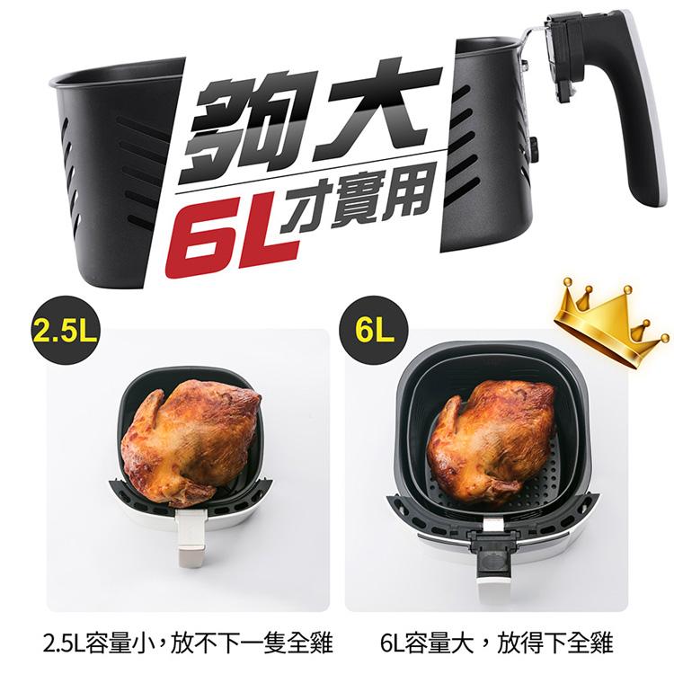 5才實用，2.5L容量小,放不下一隻全雞，6L容量大,放得下全雞。