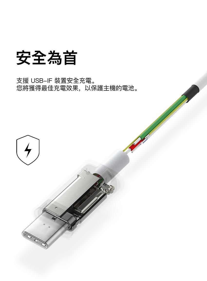 安全為首，支援 USB−IF 裝置安全充電。您將獲得最佳充電效果,以保護主機的電池。