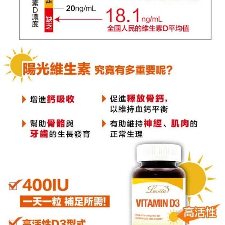 【Lovita 愛維他】非活性維他命D3膠囊400IU 維生素﹝小資屋﹞(0103137)