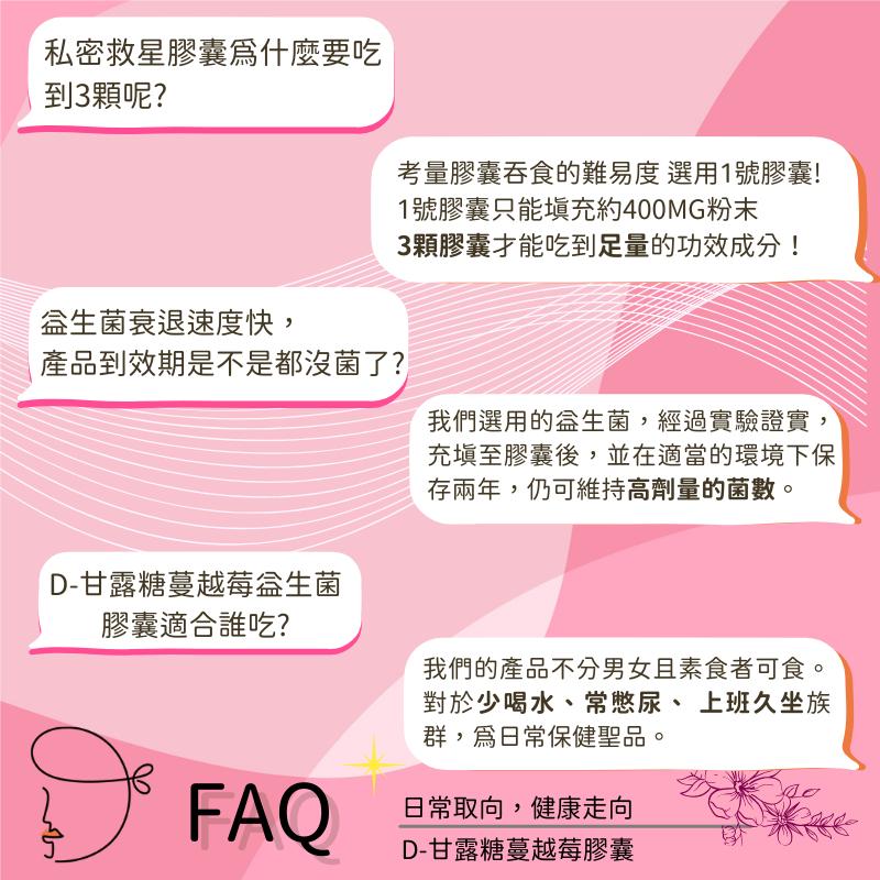 私密救星膠囊爲什麼要吃，到3顆呢?益生菌衰退速度快,產品到效期是不是都沒菌了?考量膠囊吞食的難易度選用1號膠囊!1號膠囊只能填充約400MG粉末，3顆膠囊才能吃到足量的功效成分!我們選用的益生菌,經過實驗證實,充填至膠囊後,並在適當的環境下保，存兩年