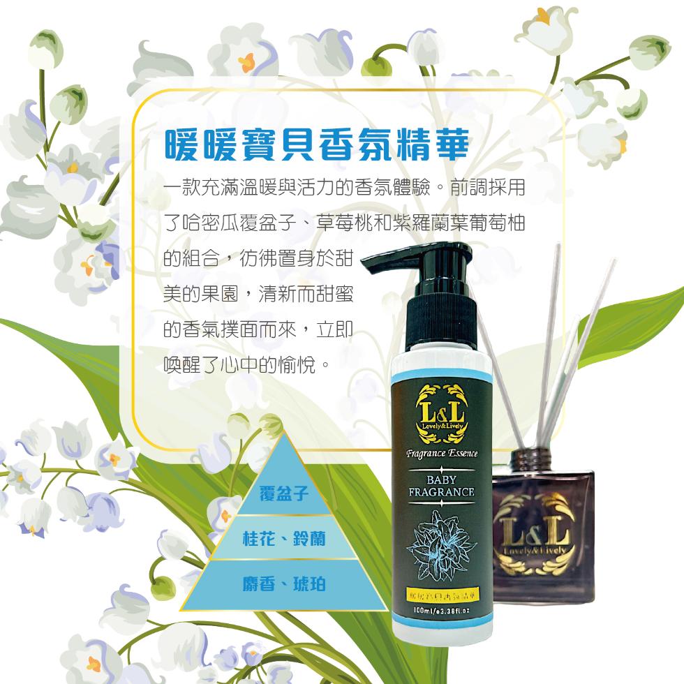 暖暖寶貝香氛精華，一款充滿溫暖與活力的香氛體驗。前調採用，了哈密瓜覆盆子、草莓桃和紫羅蘭葉葡萄柚，的組合,彷彿置身於甜，美的果園,清新而甜蜜，的香氣撲面而來,立即，喚醒了心中的愉悅。覆盆子，桂花、鈴蘭，麝香、琥珀。
