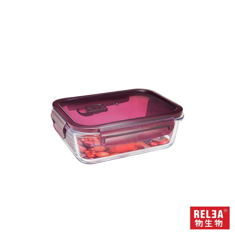 【RELEA物生物】640ml 耐熱玻璃保鮮盒-莓果紫