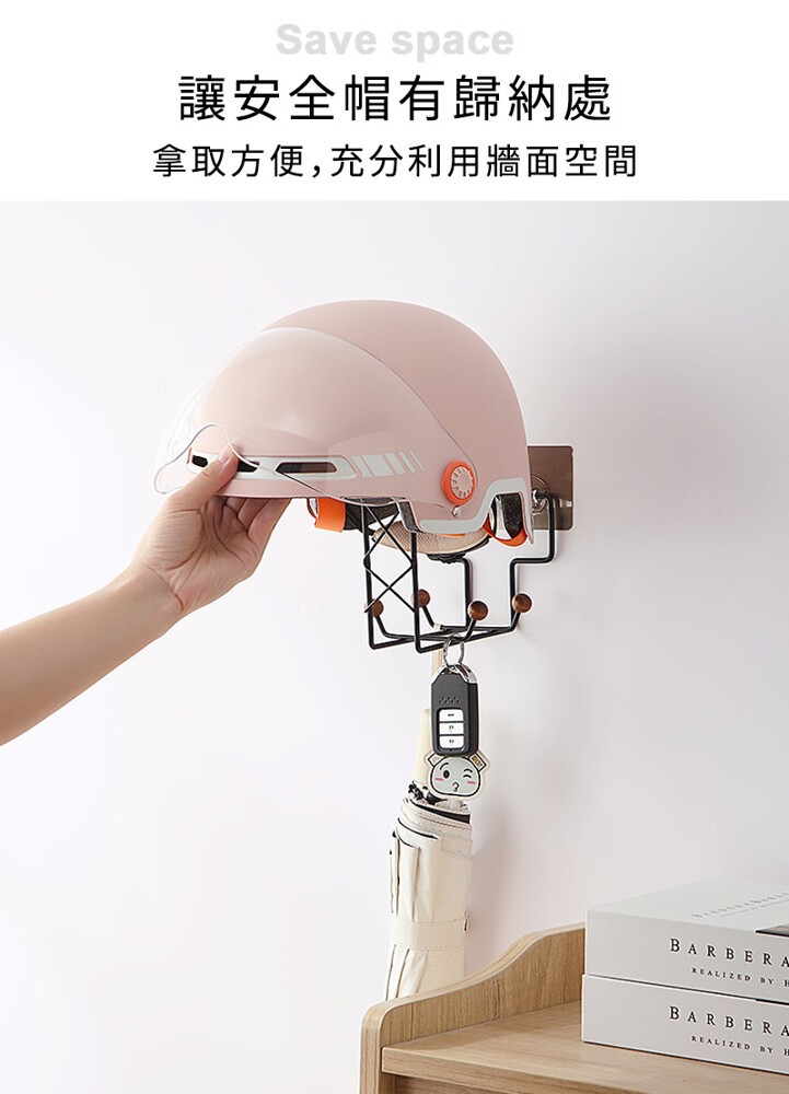 讓安全帽有歸納處，拿取方便,充分利用牆面空間。