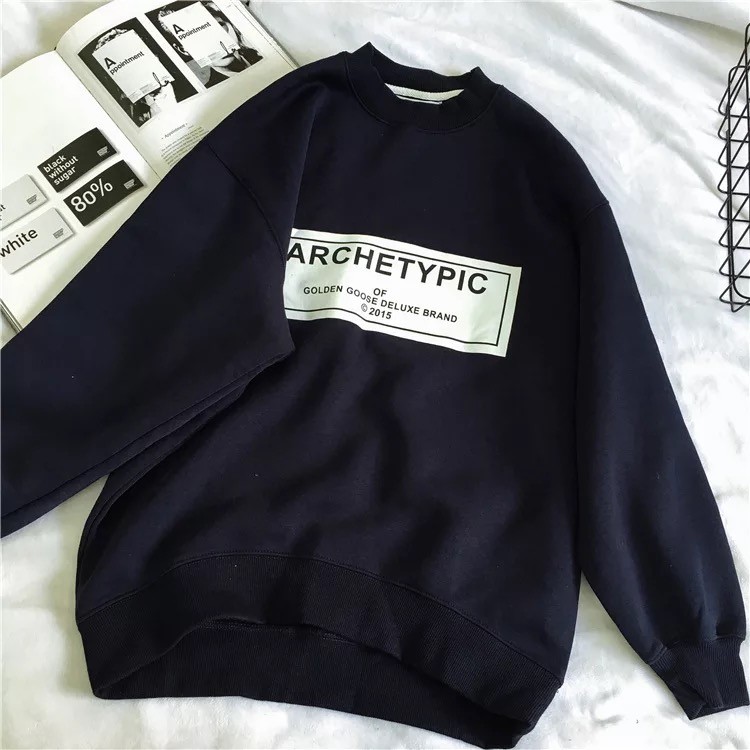 2018新款藍大碼中常款文字毛衣