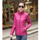 馬卡龍色冬日超輕羽絨外套玫紅色