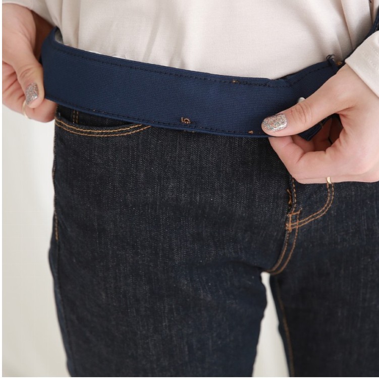 正韓(韓國空運回台) 春季新款- 腰圍鬆緊單釦褲管反摺設計牛仔長褲