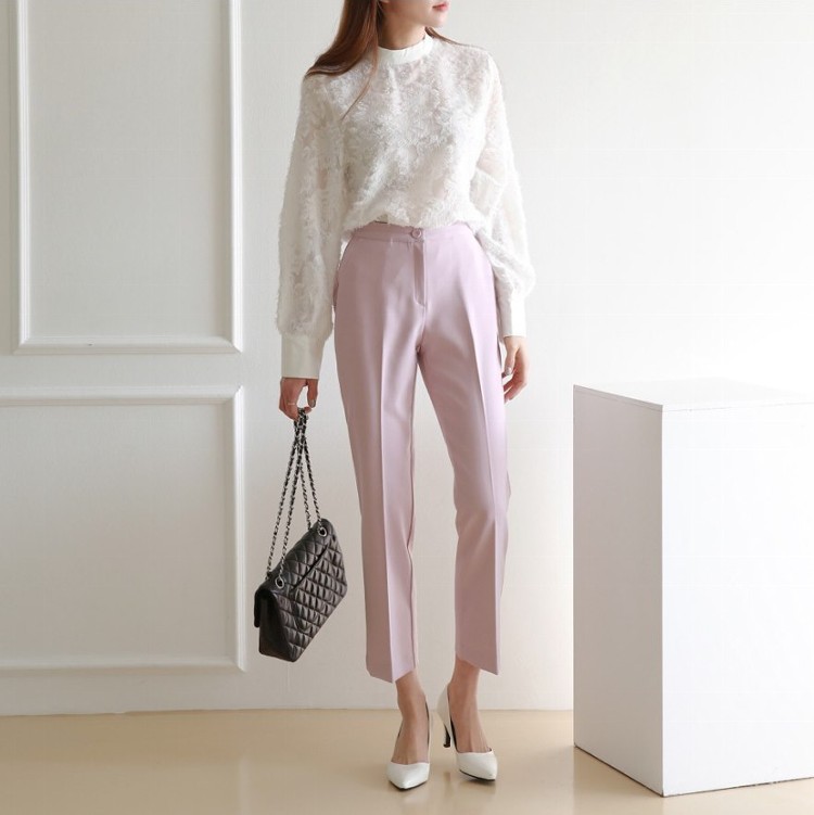 正韓(韓國空運回台) 春季新款- 粉嫩素色腰圍鬆緊彈性舒適直統西裝褲(三色)