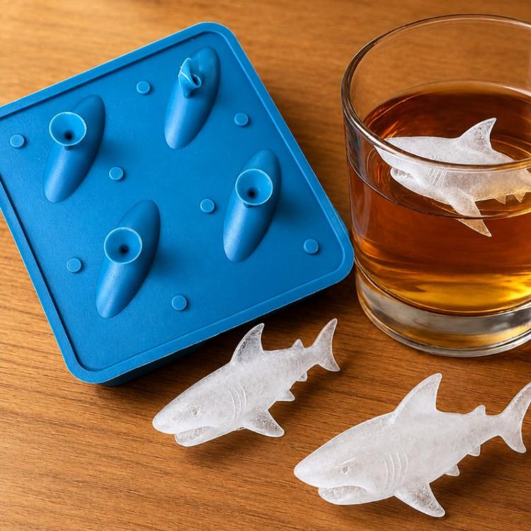 【CityStar】3D立體鯊魚冰塊模具 帶蓋矽膠製冰盒 動物造型冰格 創意DIY製冰模