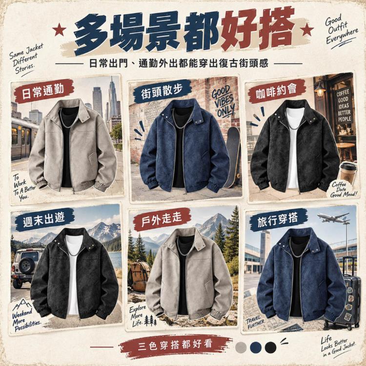 【CityStar】老派街頭美式外套 復古休閒翻領飛行夾克 男款皮衣