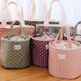 日系鄉村風質感棉麻/小女孩可愛便當保溫袋