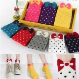 韓國蝴蝶結圓點純棉短筒襪_共10色任選