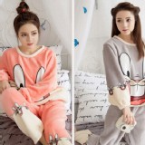 【兩件式】法蘭絨保暖居家套裝_桔/灰兔八哥