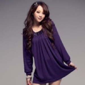 302-1-紫-千金美型寶石風胸前打摺雙口袋洋裝