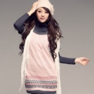 090-1-粉-甜美基調編織圖騰針織方領短袖洋裝